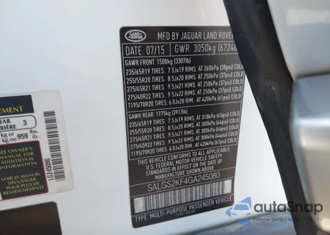 2016 Land Rover Range Rover 3.0L V6 Turbocharged Diesel Hse Td6 из США, поврежденный, VIN SALGS2KF4GA245080